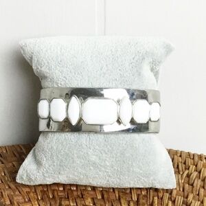Givenchy Silver & White Jeweled Cuff Bracelet